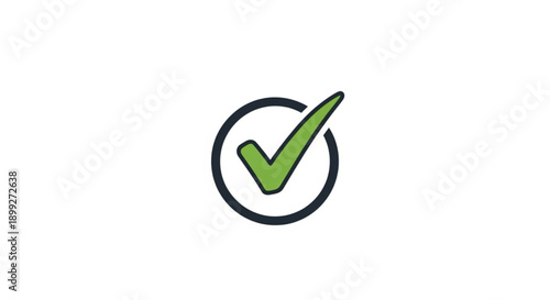 A green checkmark icon in a black circle on a white background