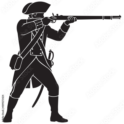 Colonial soldier aiming a musket, American Revolutionary War illustration