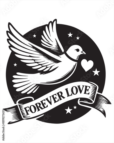 Forever love symbol with dove and heart