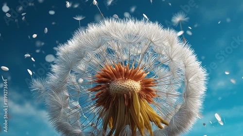 Wallpaper Mural ose up of dandelion seeds blowing in the wind against blue sky Torontodigital.ca