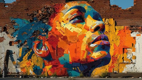 Wallpaper Mural Colorful graffiti art of a woman's face on a brick wall Torontodigital.ca