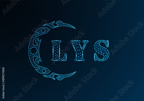 Low poly letter logo LYS design. LYS letter logo low poly vector design on blue color gradient background. LYS logo low poly design