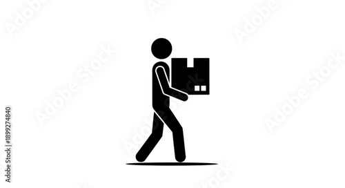 Stick figure carrying a cardboard box.