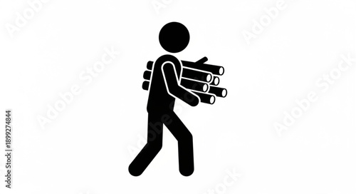 Stick figure carrying a bundle of logs.