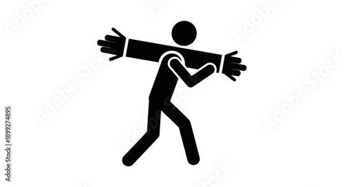 Stick figure carrying large log with multiple hands.