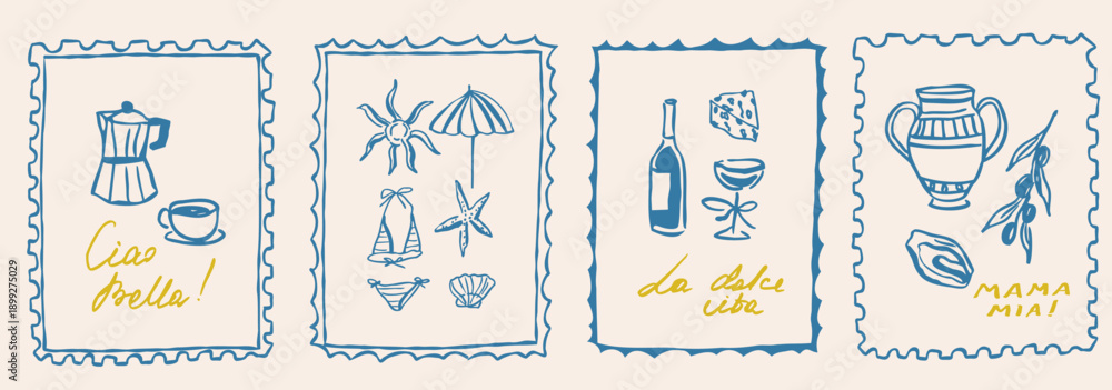 Fototapeta premium Hand drawn retro italian summer posters