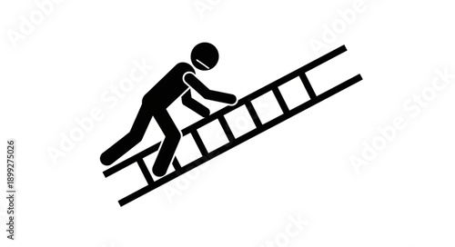 Stick figure climbing a ladder towards success.