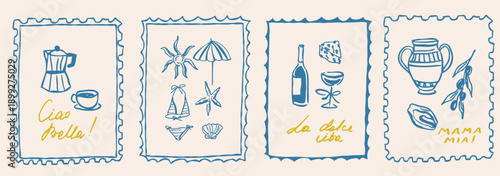 Hand drawn retro italian summer posters