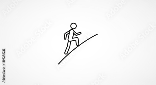 Simple Stick Figure Climbing Upward on a Diagonal Line.