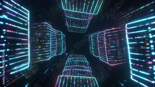 Wallpaper Mural Neon city tunnels of light rush forward with vibrant colors, energetic and futuristic, ideal for technology promos, cyber themes, gaming visuals, and fast-paced digital branding. Torontodigital.ca