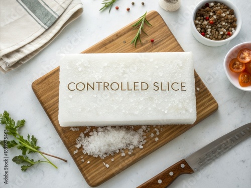 Salt Slab for Cooking on Wooden Board with Herbs