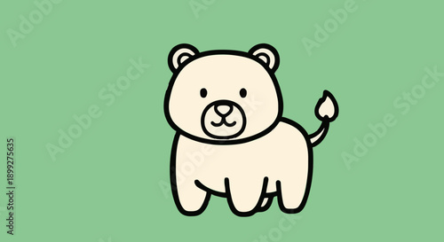 Adorable cartoon bear standing on hind legs in simple illustration on green background viewed from the front
