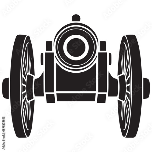 Antique Cannon Silhouette, Historical Weaponry, Black and White Graphic