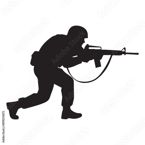Soldier in Action Silhouette, Crawling with Rifle, Military Operations
