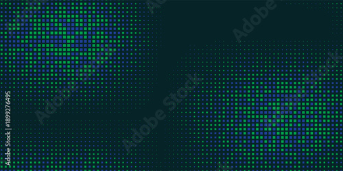 Digital green pixel pattern dark green background.