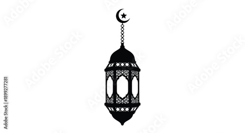 Elegant black lantern with crescent moon detailed ornamental silhouette