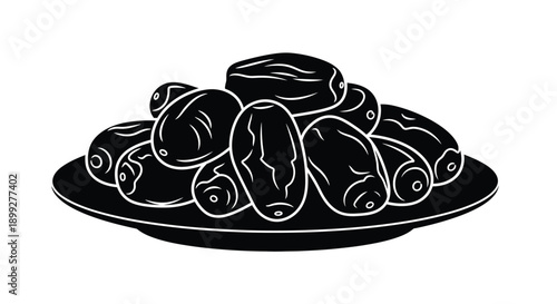 A collection of dates arranged on a plate black silhouette