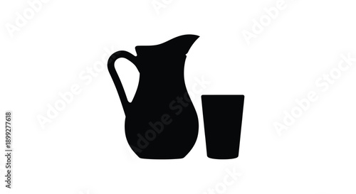 Black silhouette of a pitcher and glass on a white background silhouette