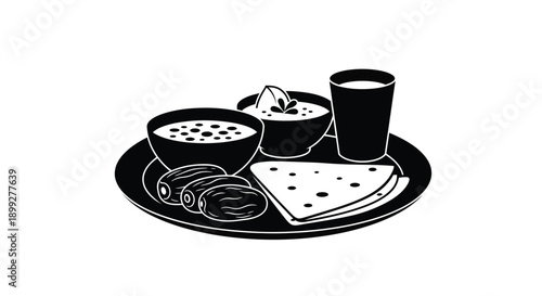 Breakfast items on a tray a classic black silhouette