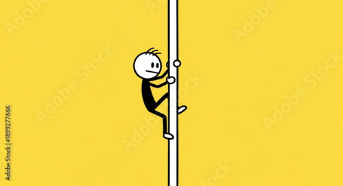 Stick figure climbing a pole against a yellow background.