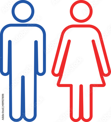 カラーの線画の男女のトイレマークのベクターイラスト素材　赤　青