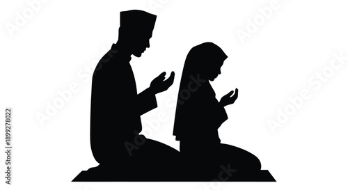 Praying couple in a minimalist black silhouette
