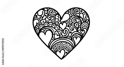 Intricate heart design with swirling patterns a black silhouette