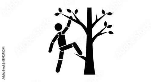 Stick Figure Climbing Tree.