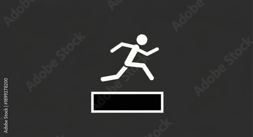 Stick Figure Jumping Over Hurdle Simple Graphic.