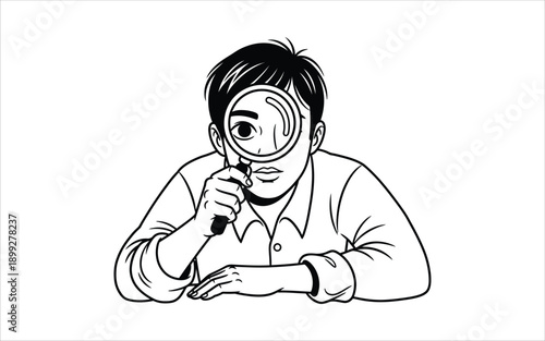 A man examining something with a magnifying glass