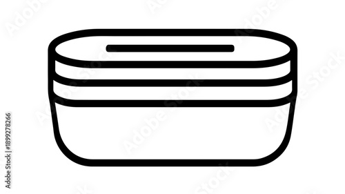 Minimalist black line icon of a bento lunch box with three compartments on white background for food and meal planning