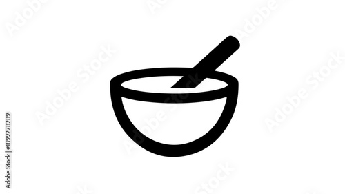 Minimalist black line icon of a bowl of cereal with spoon breakfast symbol food illustration