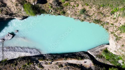 a lake in a stone canyon. a river between rocks.