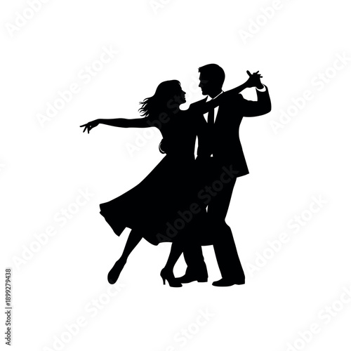 A beautiful silhouette of a couple dancing together in a romantic waltz, lost in the music and the moment.
