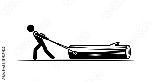 Stick figure pulling a large log with a rope.