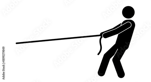 Stick figure pulling a rope with effort.