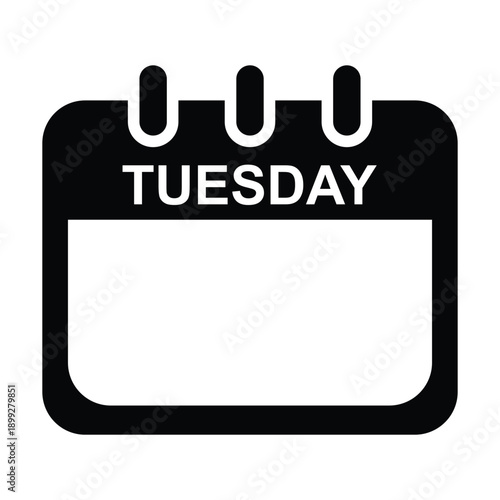 Tuesday calendar on a white and black style. weekly calendar web buttons. days of the week. weekday tuesday icon. notepad sticky. notes vector illustration