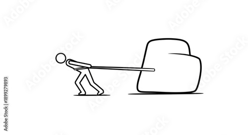 Stick Figure Pulling Large Rock.