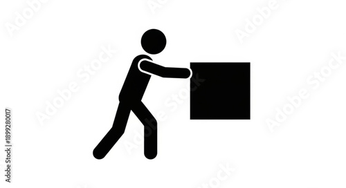 Stick figure pushing a heavy black cube forward.