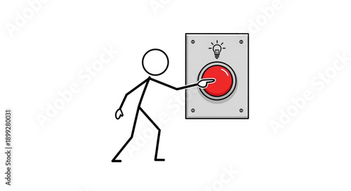 Stick Figure Pushing a Big Red Button.