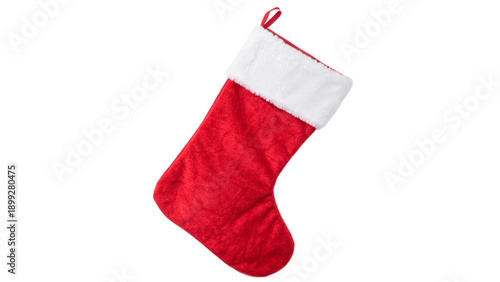 A red Christmas stocking with a white top isolated on transparent background