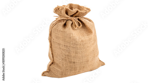 Foto Brown burlap sack filled with contents isolated on transparent background