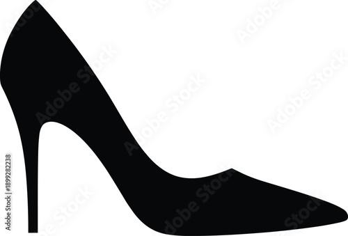 Elegant stiletto high heel silhouette icon with pointed toe and ultra-thin heel, symbolizing fashion, femininity, and formal style