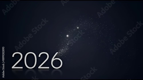 Year 2026 with a starry night sky and cosmic dust background.