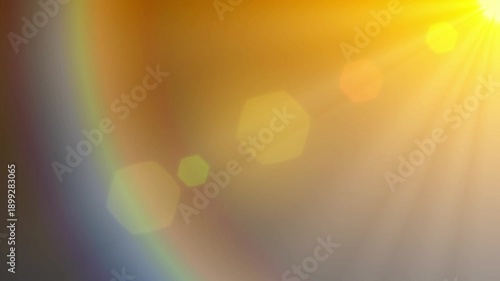 Golden Lens Flare with Rainbow Spectrum and Warm Cinematic Light Rays
