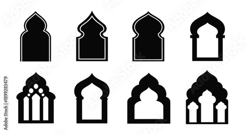 Variety of islamic arch designs displayed as a black silhouette