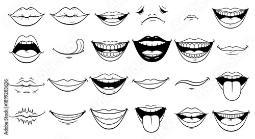 Various mouths and lips expressions are illustrated in a graphic.