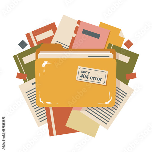 Error 404 File Folder with Documents and Papers.