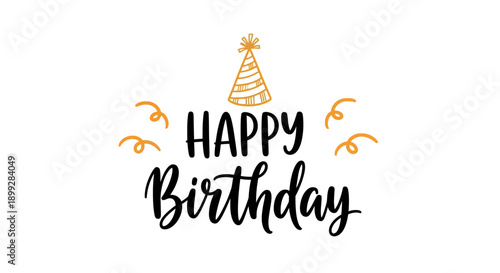 A colorful Happy Birthday celebration graphic with party elements and text