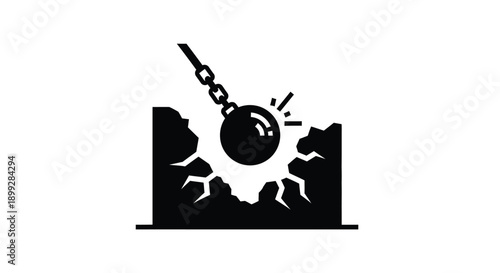 Demolition ball breaking a wall impactful visual representation silhouette